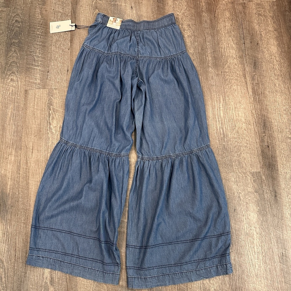 Sincerely Jules Chambray Tiered Palazzo Pants Boho Festival Wide Leg Small NWT - Picture 4 of 12